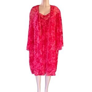 Vintage Lord & Taylor Sheer Rose Print Gown and Robe Set Size Large